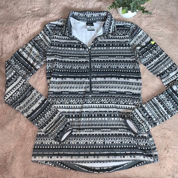 Nike Dri-Fit Gray, Black, White Pixel Stripe Print Half Zip Activewear Pullover - Picture 6 of 8